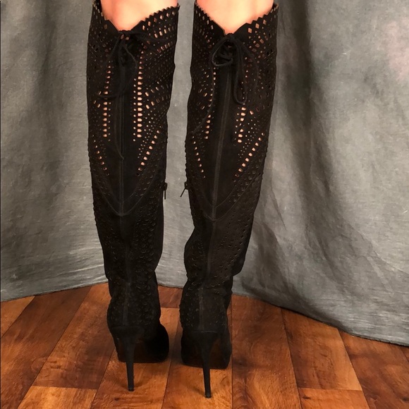 Steve Madden Cut Out Suede OTK Boots 10 - Picture 2 of 10